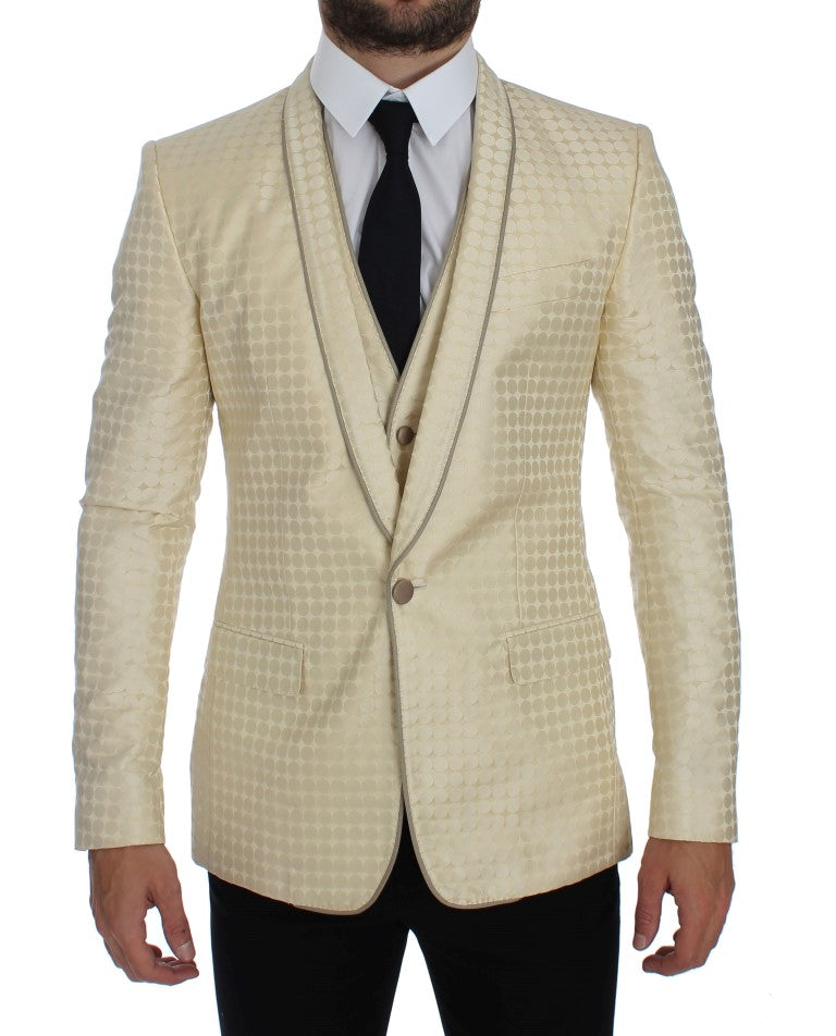 Sophisticated Beige Polka Dotted Blazer & Vest - ventzia