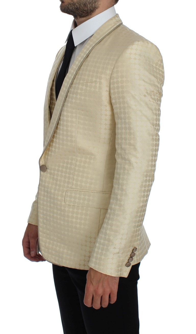 Sophisticated Beige Polka Dotted Blazer & Vest - ventzia