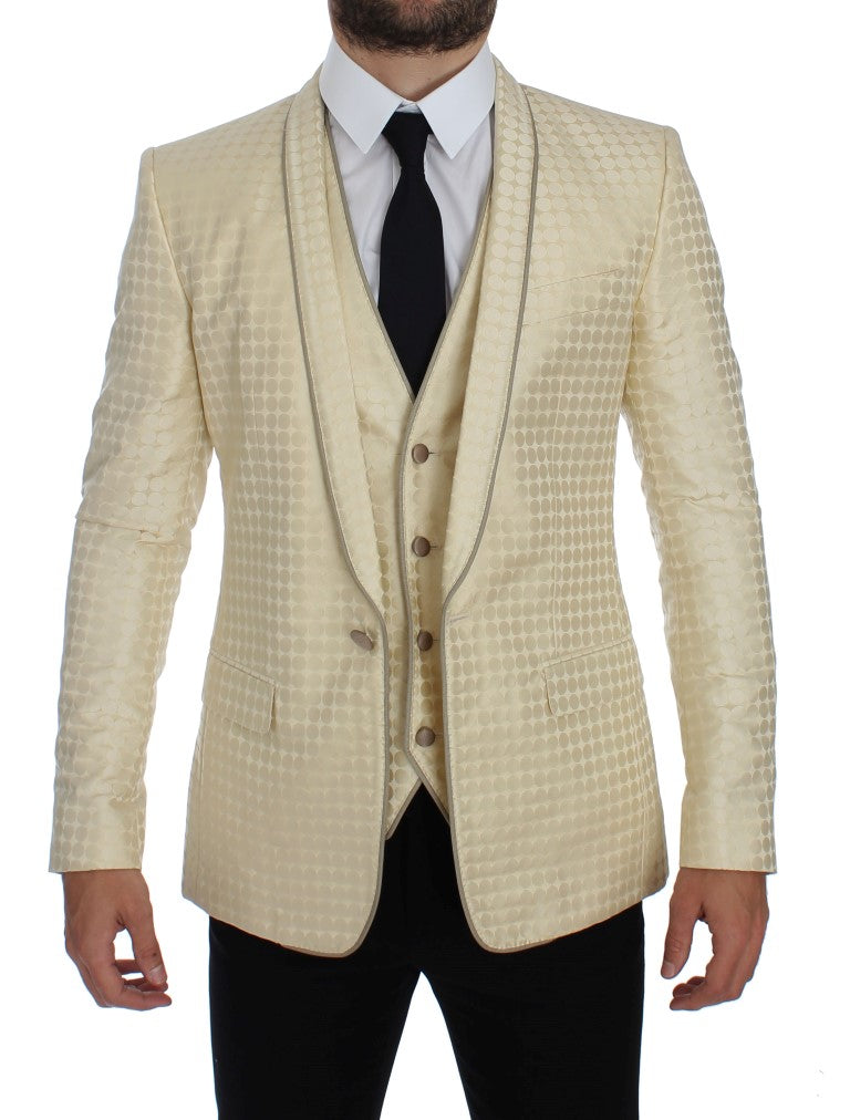 Sophisticated Beige Polka Dotted Blazer & Vest - ventzia