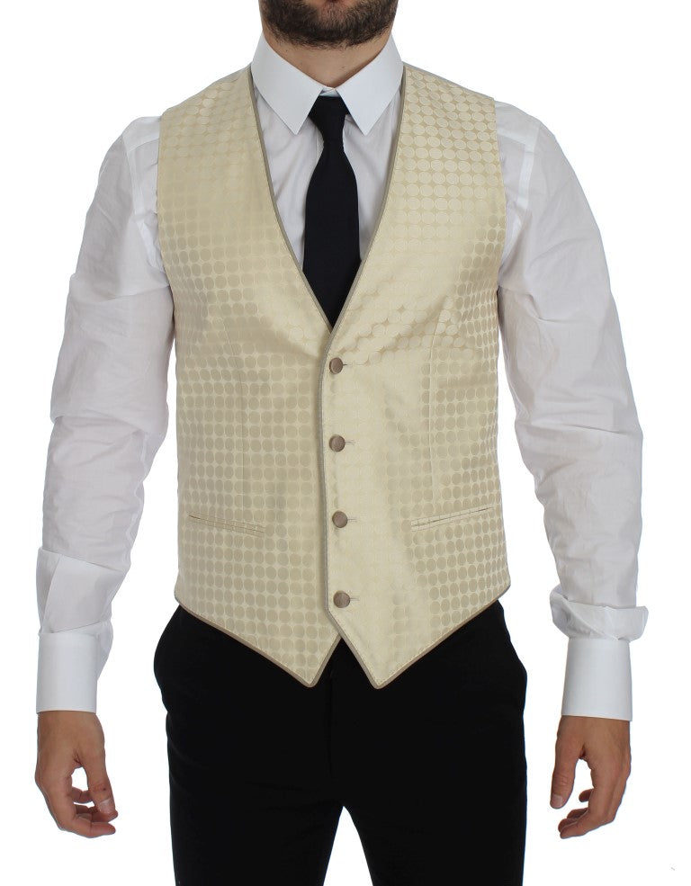 Sophisticated Beige Polka Dotted Blazer & Vest - ventzia