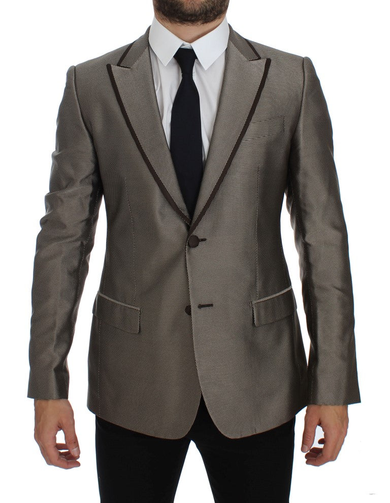 Elegant Brown Silk Two-Button Slim Blazer - ventzia
