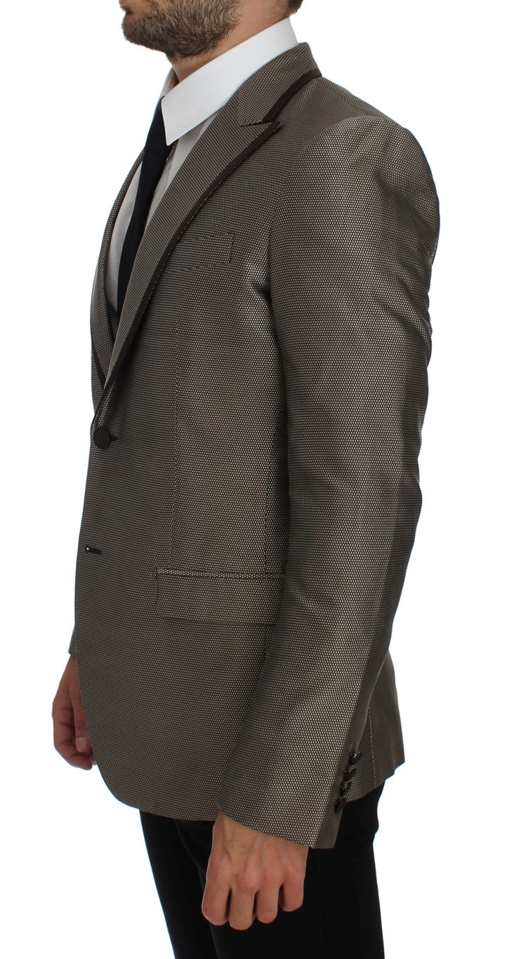 Elegant Brown Silk Two-Button Slim Blazer - ventzia