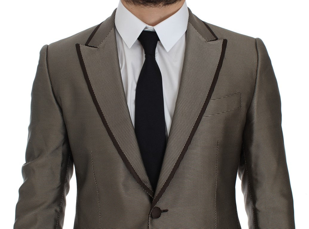 Elegant Brown Silk Two-Button Slim Blazer - ventzia