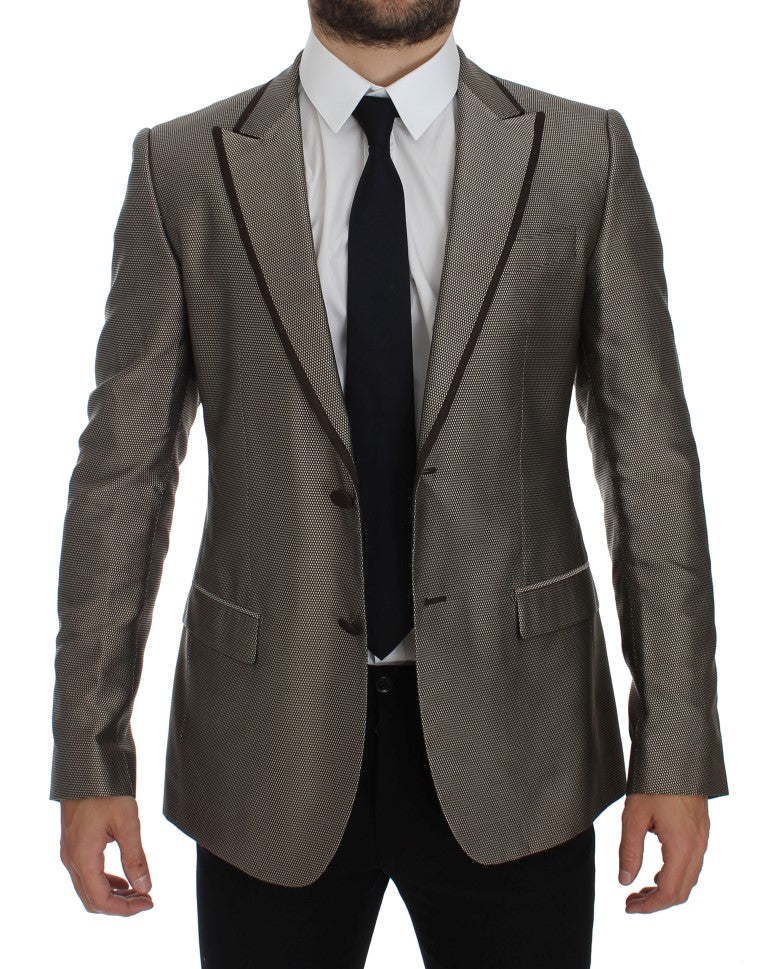 Elegant Brown Silk Two-Button Slim Blazer - ventzia