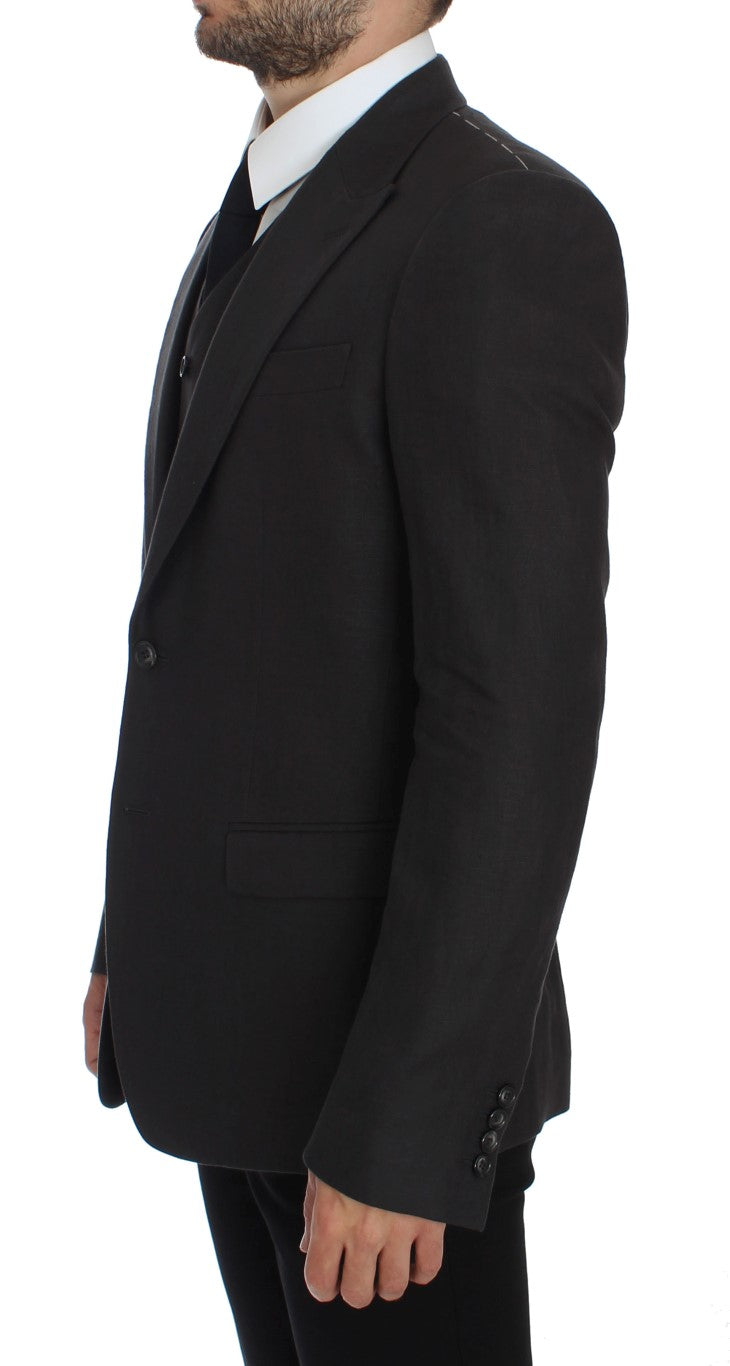 Elegant Gray Linen Slim Fit Blazer and Vest - ventzia