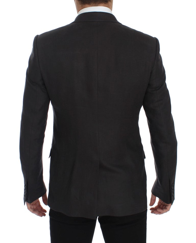 Elegant Gray Linen Slim Fit Blazer and Vest - ventzia