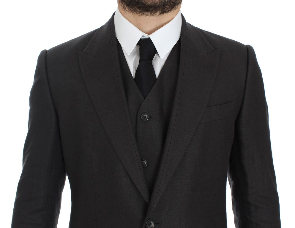 Elegant Gray Linen Slim Fit Blazer and Vest - ventzia