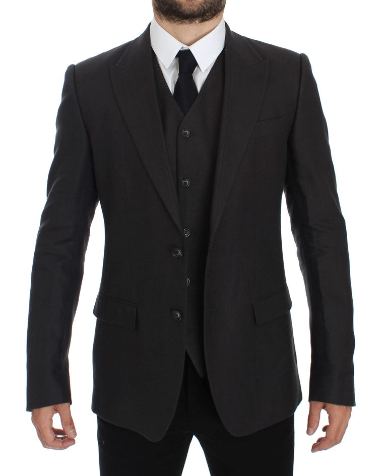 Elegant Gray Linen Slim Fit Blazer and Vest - ventzia