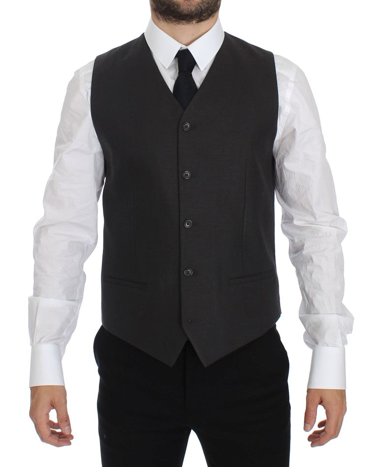 Elegant Gray Linen Slim Fit Blazer and Vest - ventzia