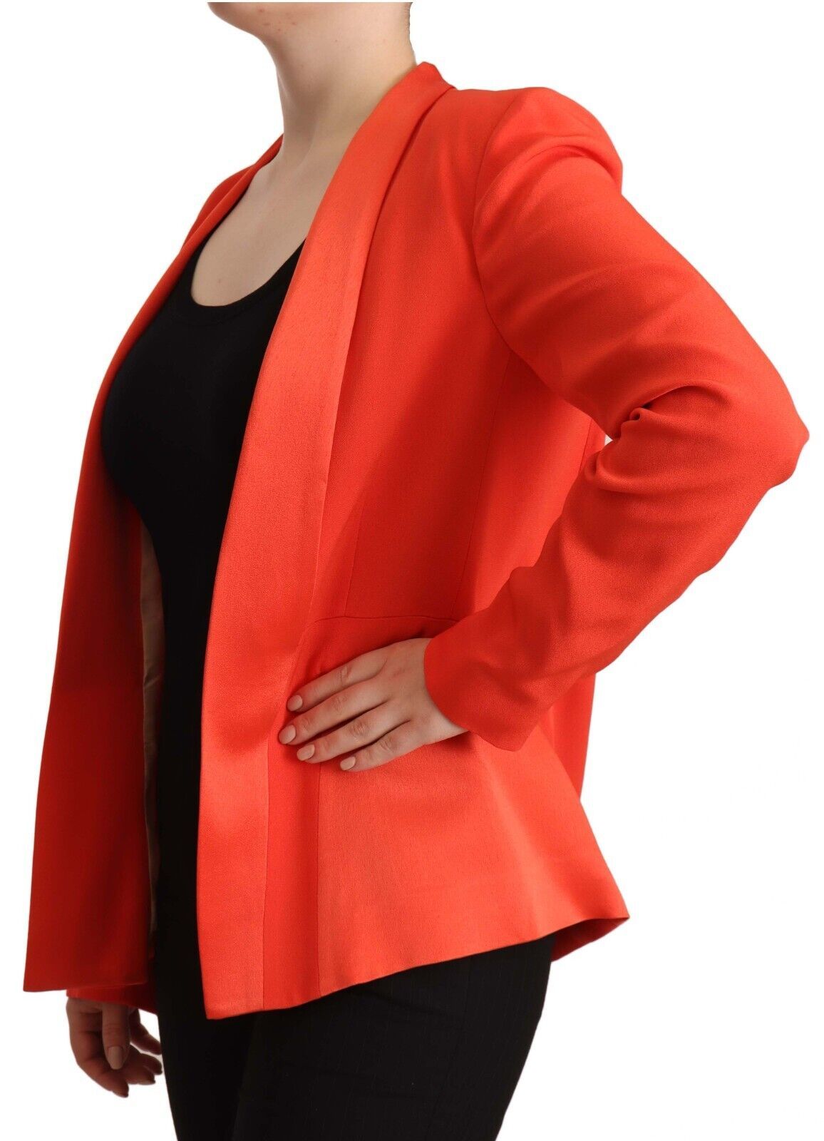 Orange Long Sleeves Acetate Blazer Pocket Overcoat Jacket - ventzia
