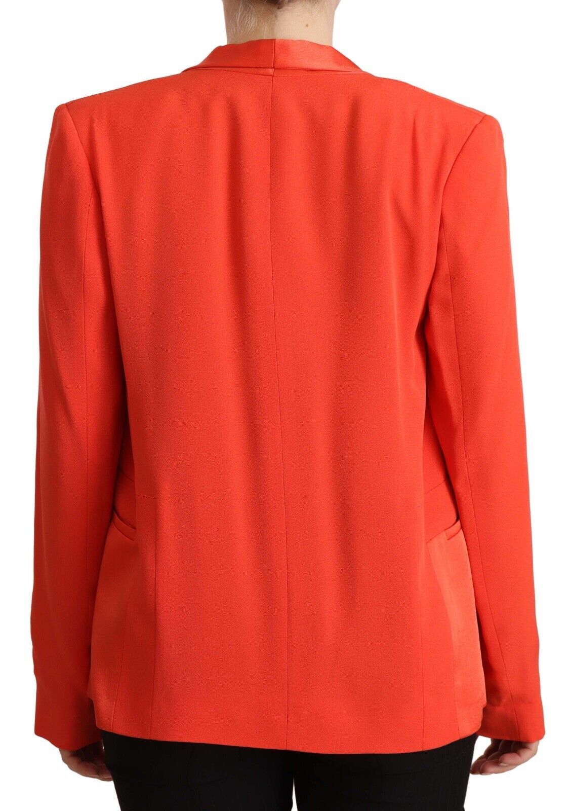 Orange Long Sleeves Acetate Blazer Pocket Overcoat Jacket - ventzia
