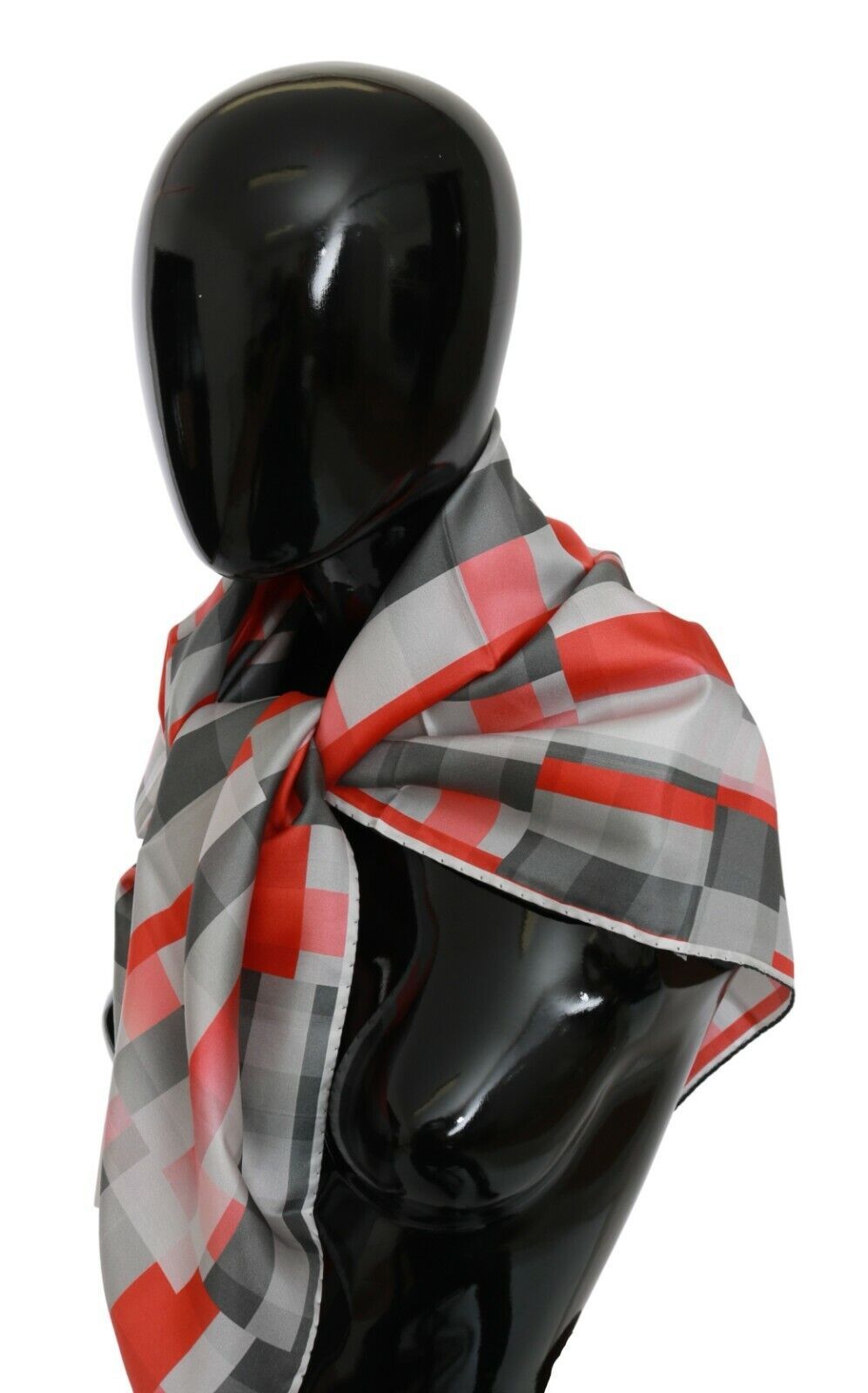 Gray Red Silk Shawl Foulard Wrap Scarf - ventzia