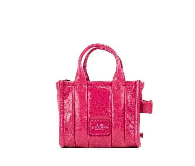 The Shiny Crinkle Micro Tote Magenta Leather Crossbody Bag Handbag - ventzia