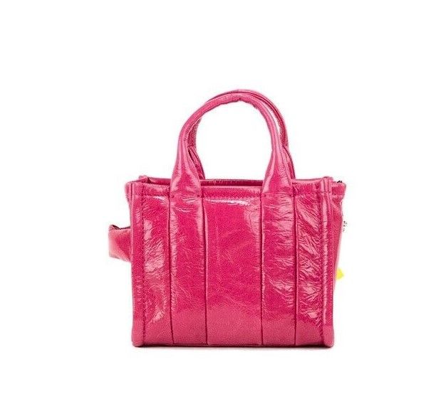 The Shiny Crinkle Micro Tote Magenta Leather Crossbody Bag Handbag - ventzia