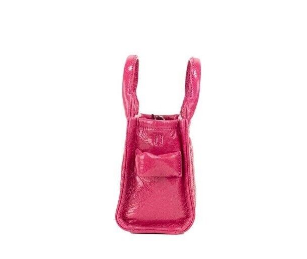 The Shiny Crinkle Micro Tote Magenta Leather Crossbody Bag Handbag - ventzia