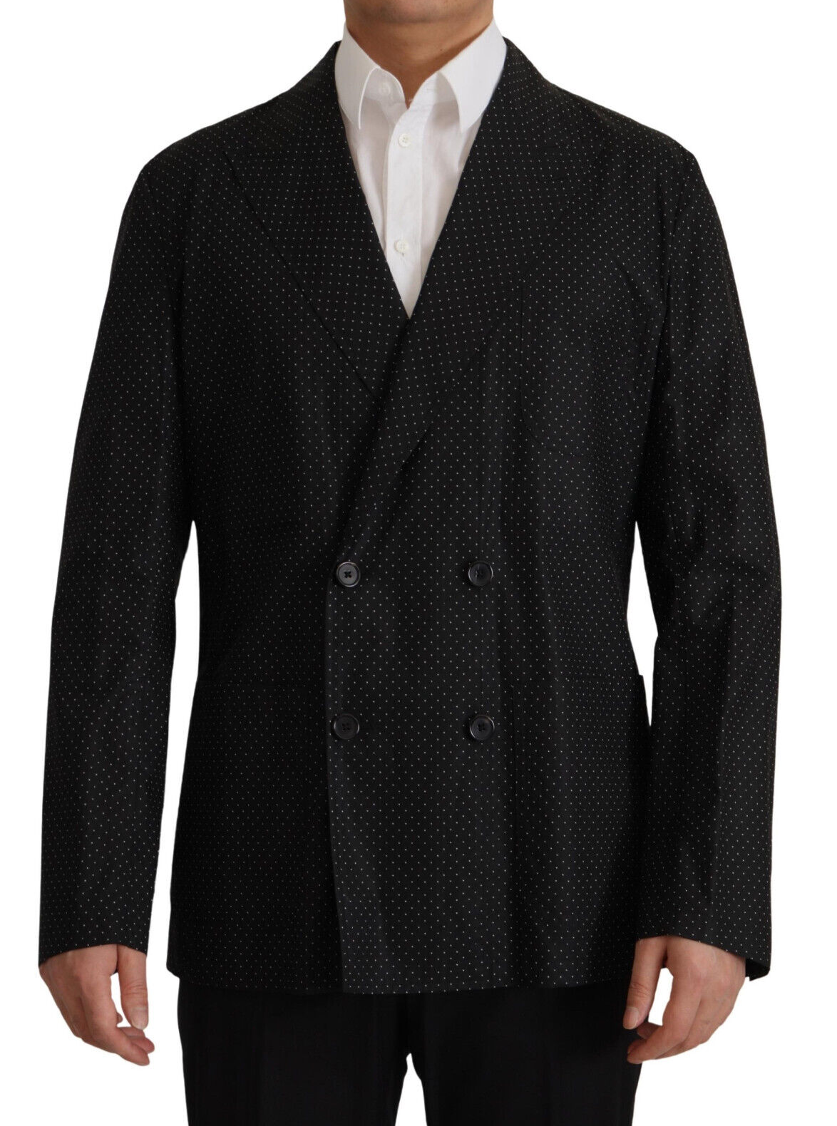 Black Polka Dotted Cotton Blazer Jacket - ventzia