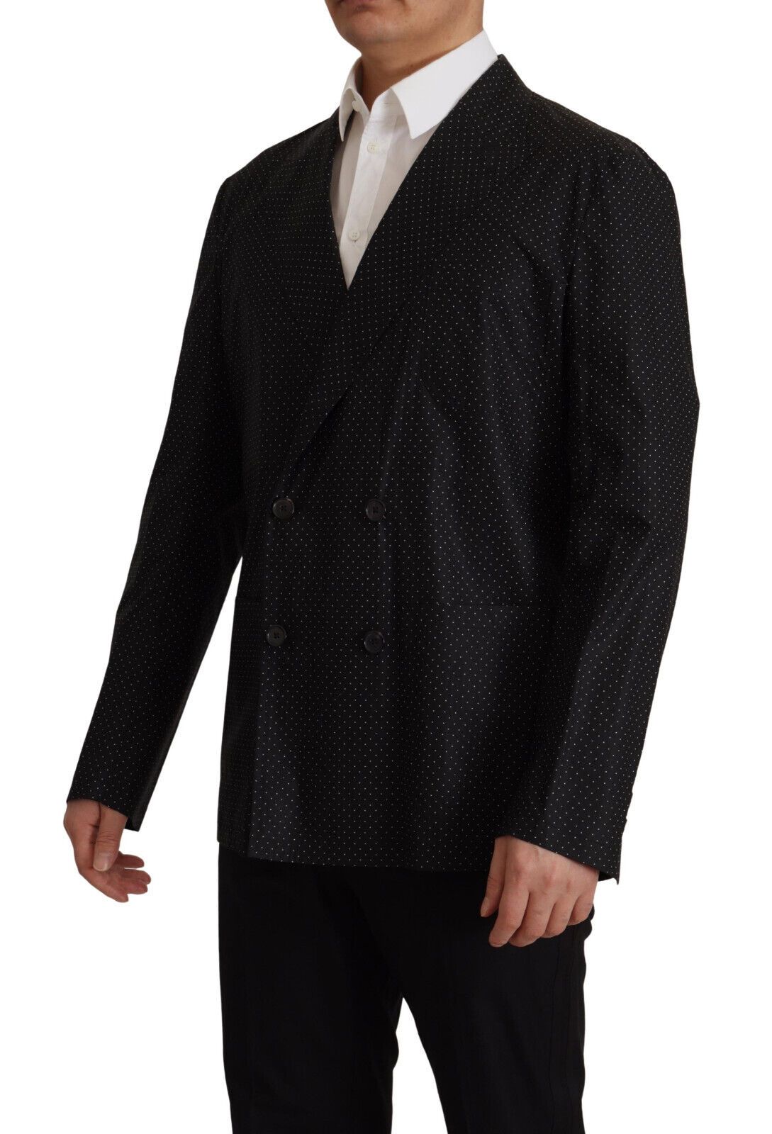 Black Polka Dotted Cotton Blazer Jacket - ventzia