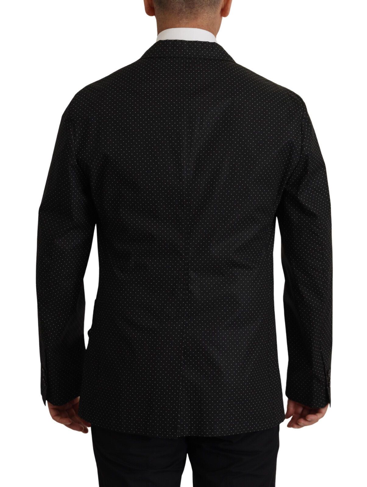 Black Polka Dotted Cotton Blazer Jacket - ventzia