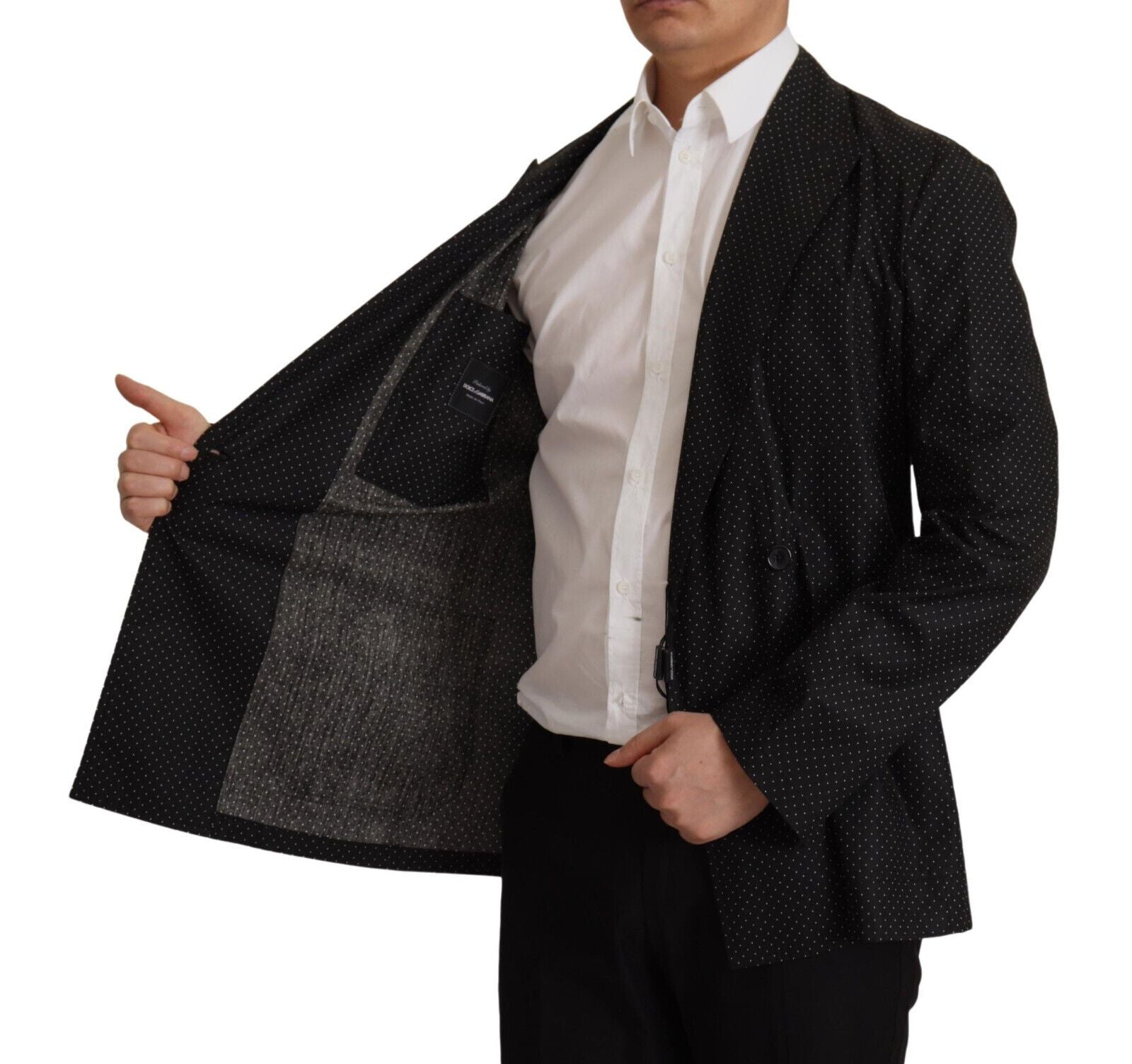 Black Polka Dotted Cotton Blazer Jacket - ventzia