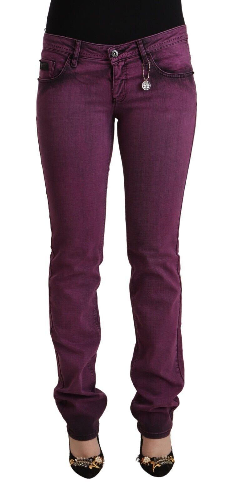 Purple Cotton Stretch Slim Fit Denim Jeans - ventzia