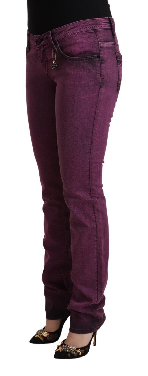 Purple Cotton Stretch Slim Fit Denim Jeans - ventzia
