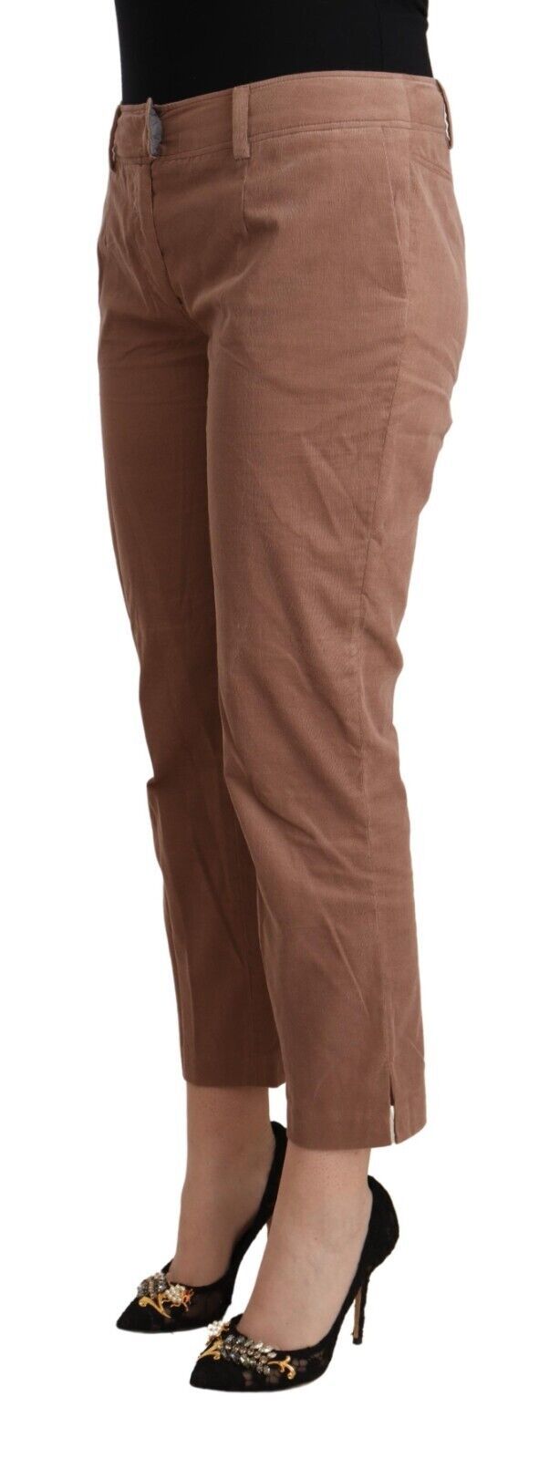Brown Cotton Tapered Cropped Pants - ventzia