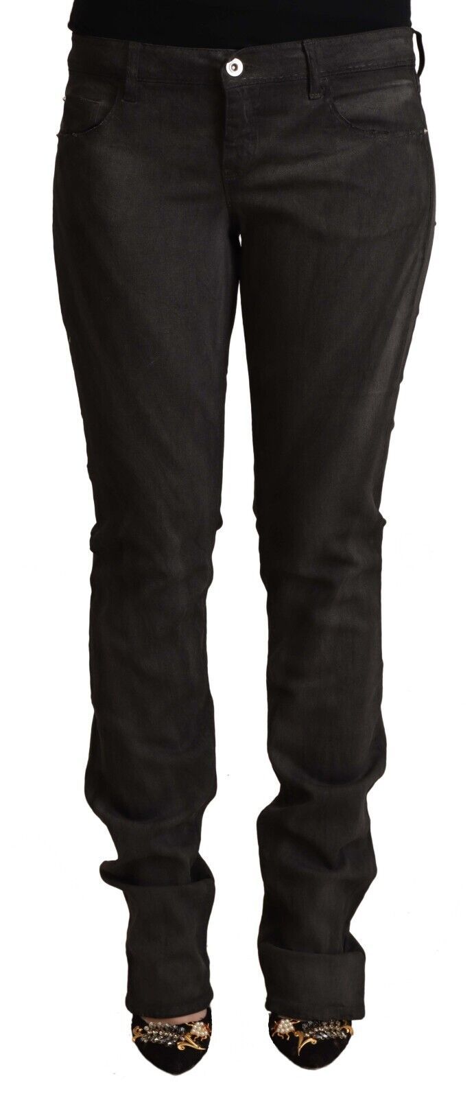 Black Cotton Mid Waist Skinny Pants - ventzia