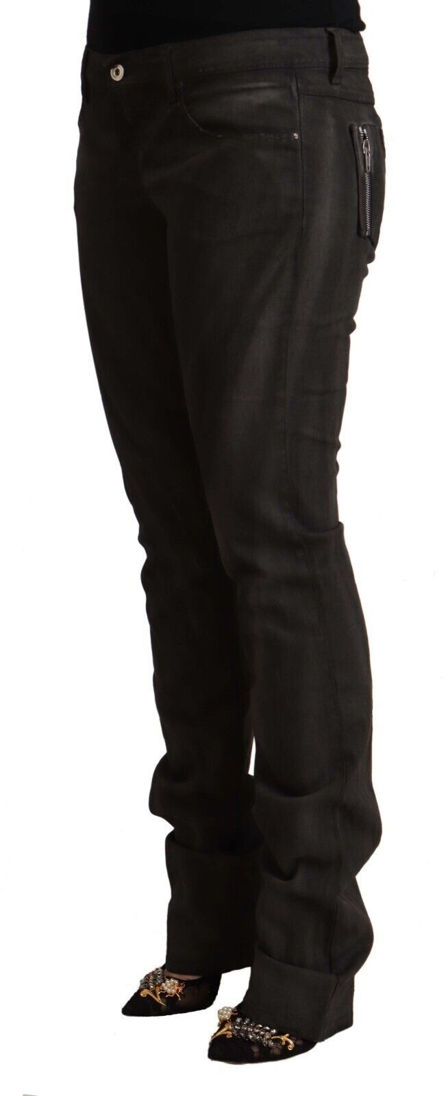 Black Cotton Mid Waist Skinny Pants - ventzia