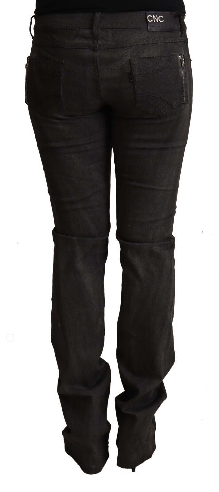 Black Cotton Mid Waist Skinny Pants - ventzia