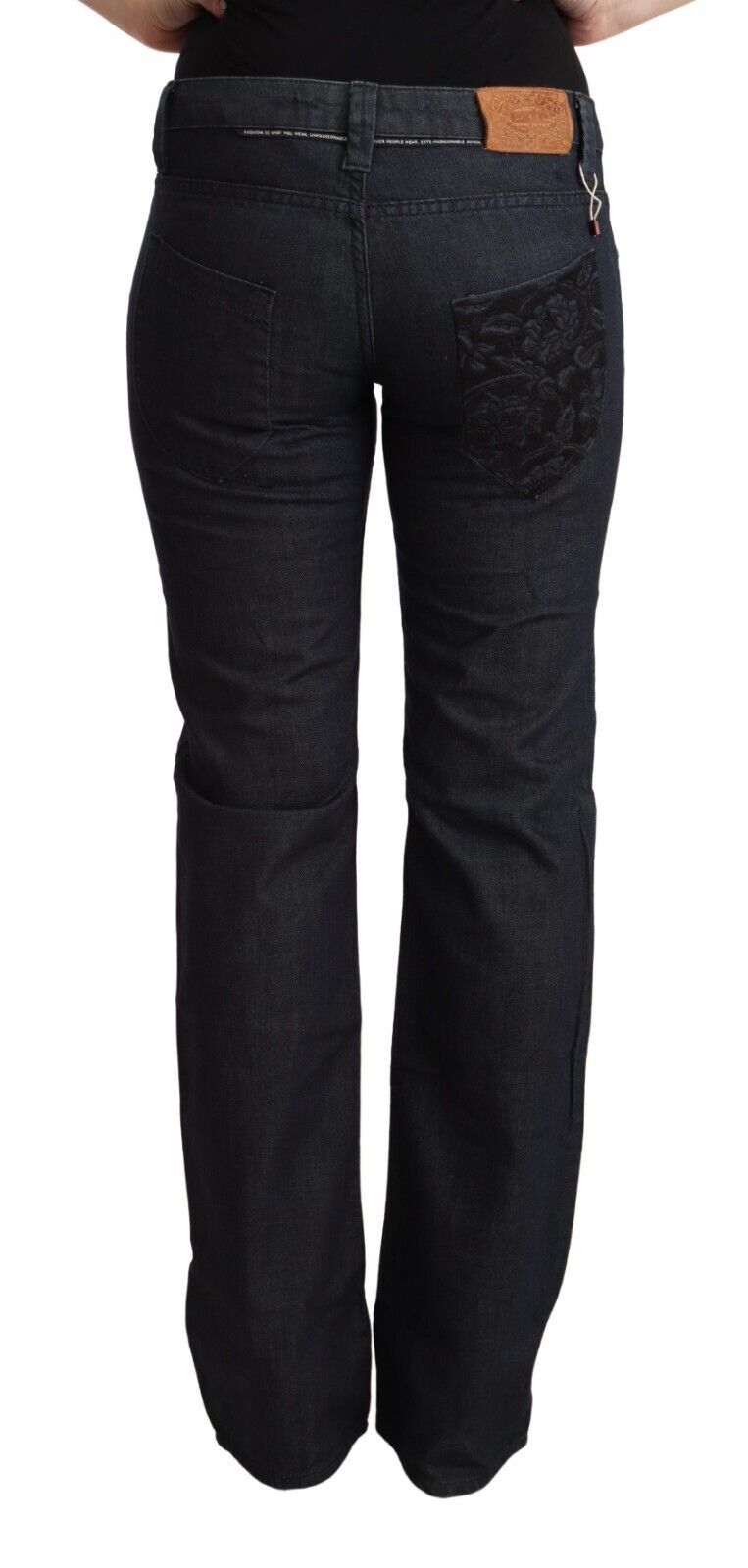 Dark Blue Cotton Stretch Low Waist Straight Denim Jeans - ventzia