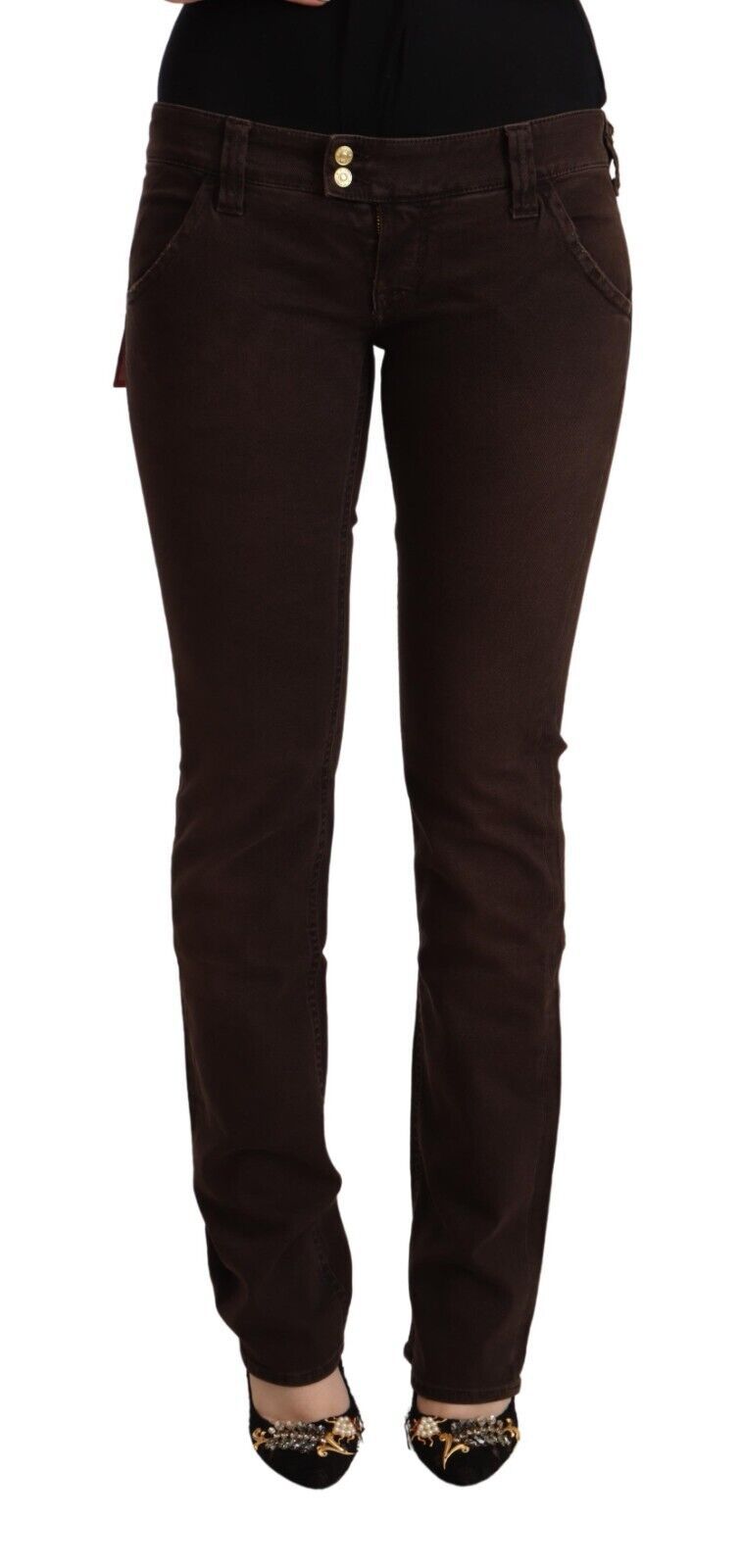 Brown Cotton Stretch Low Waist Slim Fit Denim Jeans - ventzia