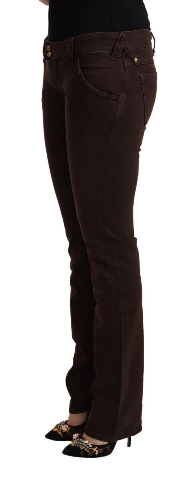 Brown Cotton Stretch Low Waist Slim Fit Denim Jeans - ventzia