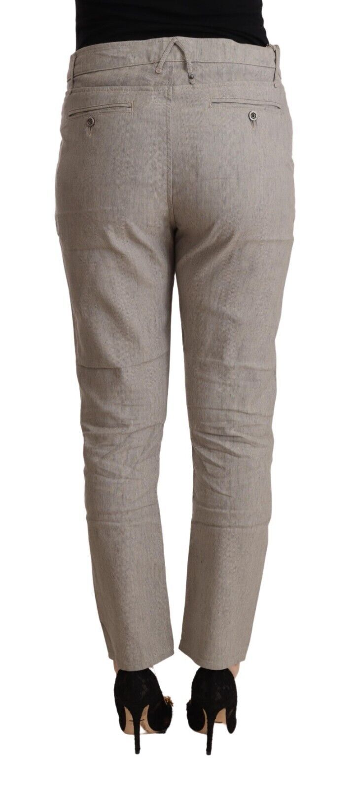Light Gray Linen Blend Mid Waist Tapered Pants - ventzia