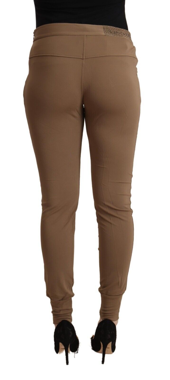 Brown Viscose Mid Waist Slim Tapered Pants - ventzia