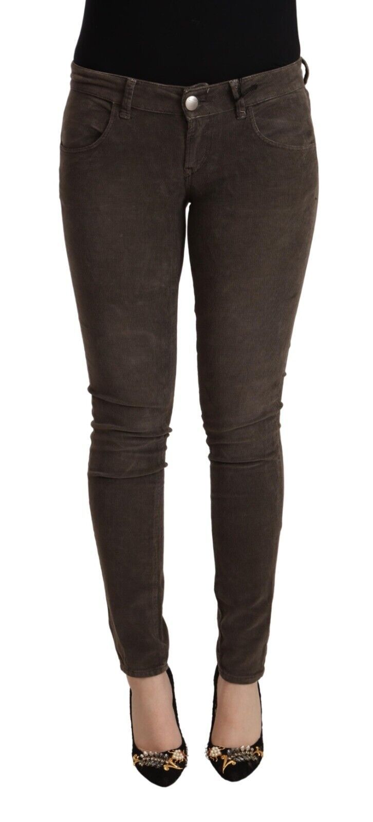 Brown Cotton Slim Fit Denim Low Waist Jeans - ventzia