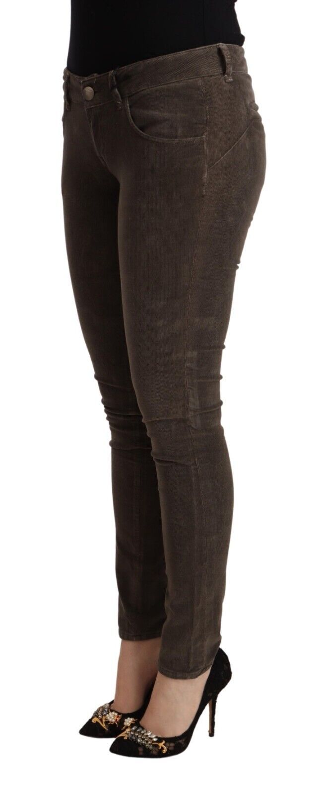 Brown Cotton Slim Fit Denim Low Waist Jeans - ventzia