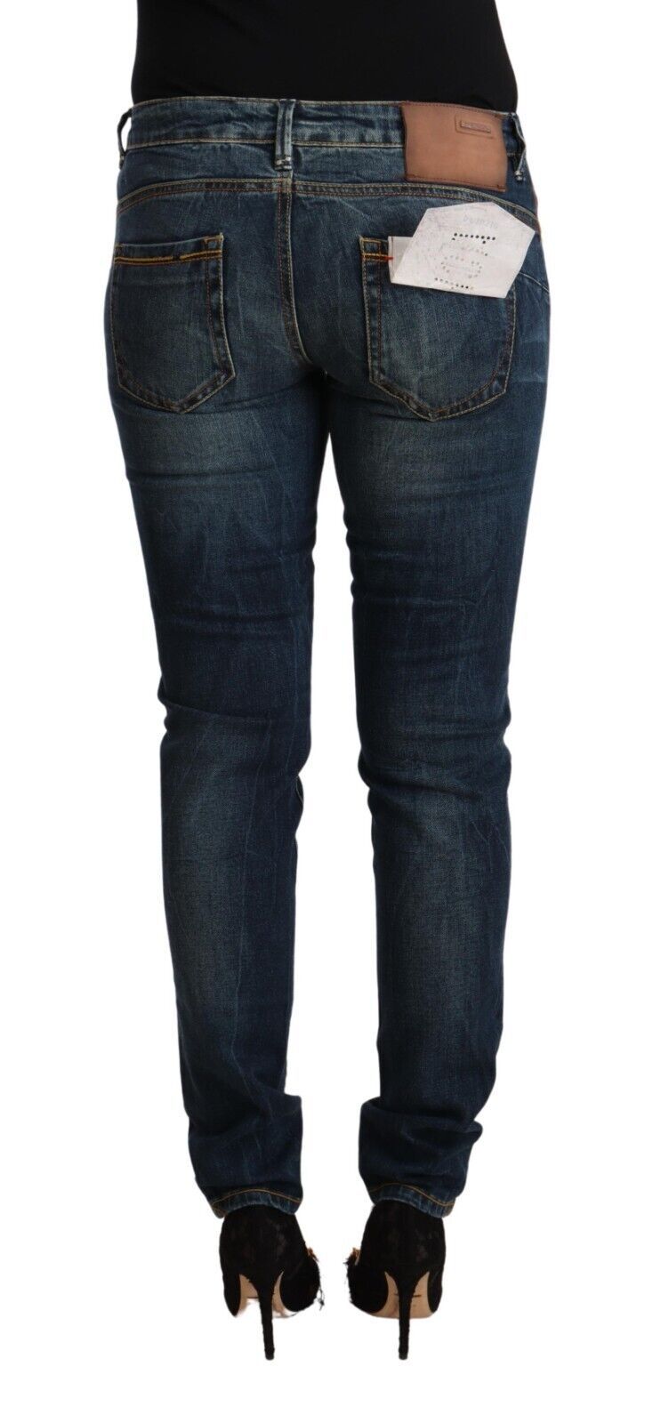 Blue Washed Cotton Low Waist Slim Fit Denim Jeans - ventzia