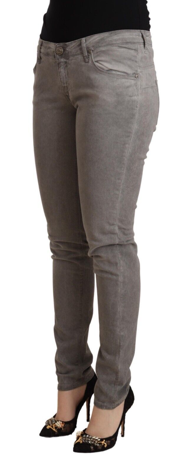 Gray Cotton Low Waist Skinny Push Up Denim Jeans - ventzia