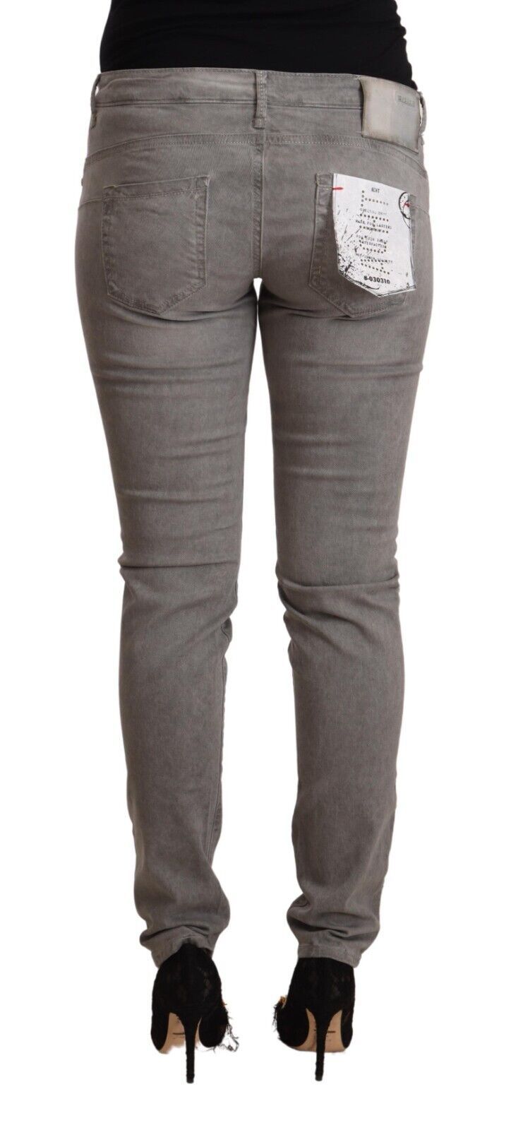 Gray Cotton Low Waist Skinny Push Up Denim Jeans - ventzia