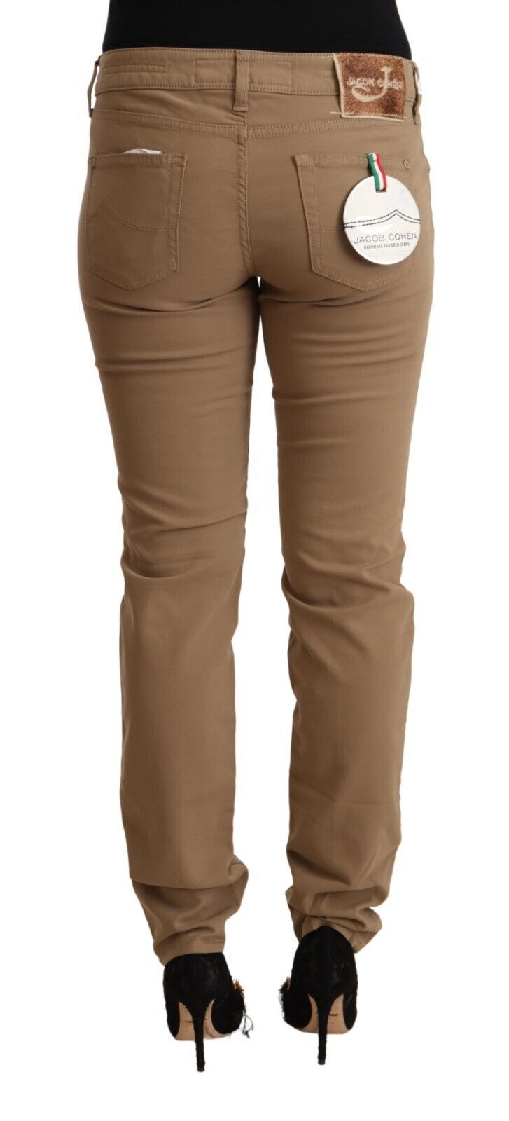 Brown Cotton Stretch Mid Waist Skinny Pants - ventzia