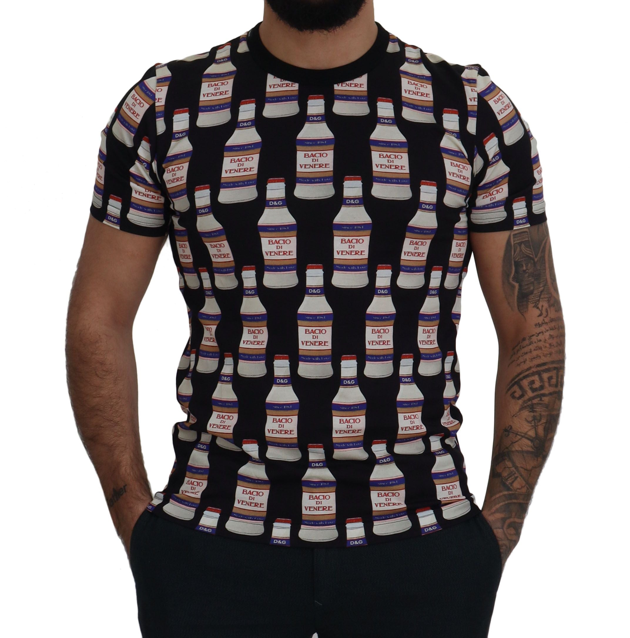 Black Bacio Di Venere Cotton Crew T-shirt - ventzia