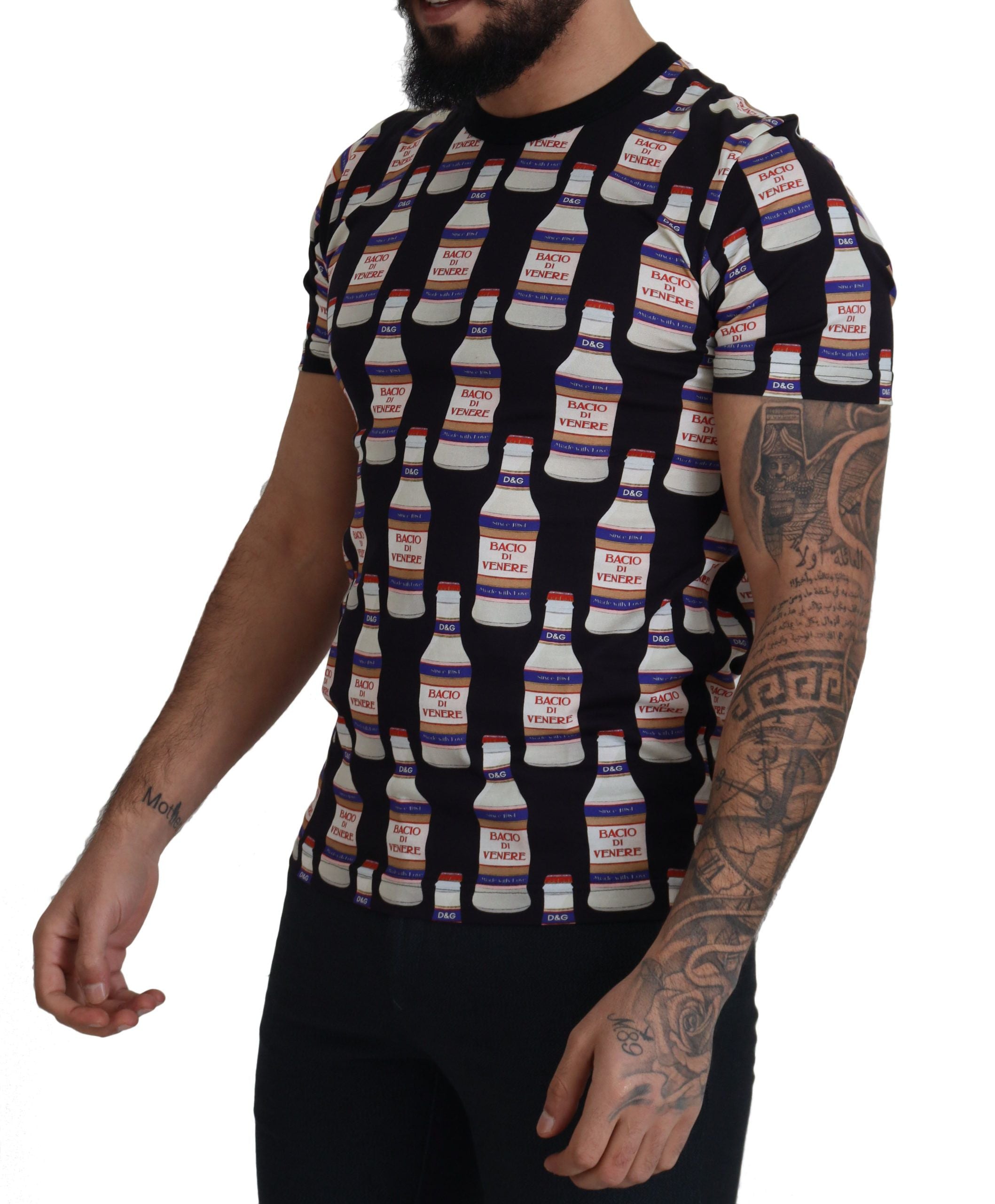 Black Bacio Di Venere Cotton Crew T-shirt - ventzia