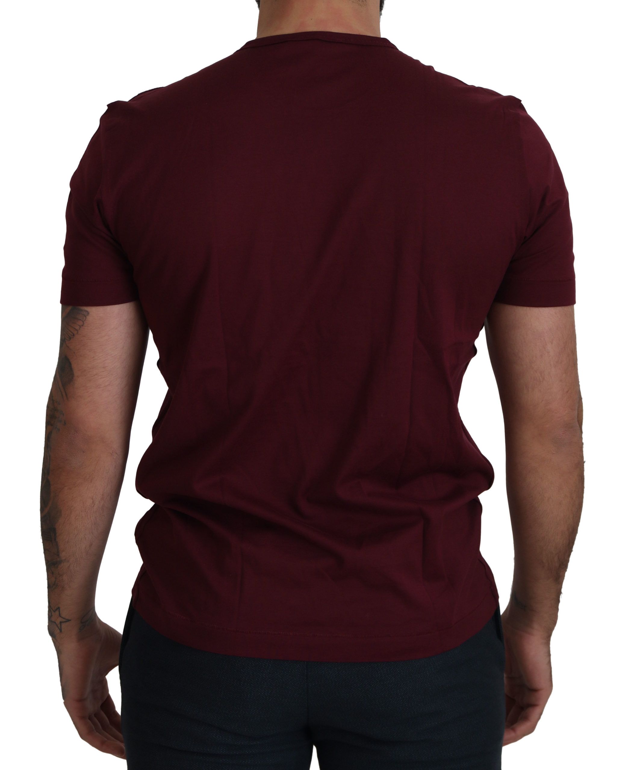 Bordeaux Roses Cotton Crewneck T-shirt - ventzia