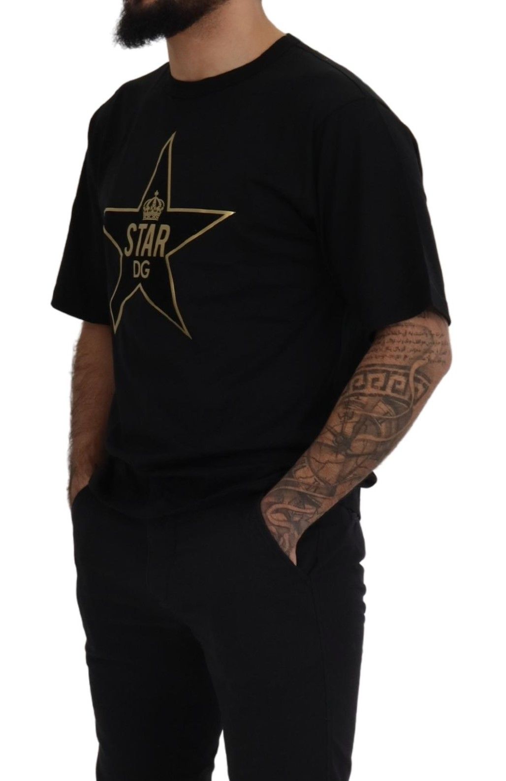 Black Gold STAR Crown DG Cotton Crewneck T-shirt - ventzia
