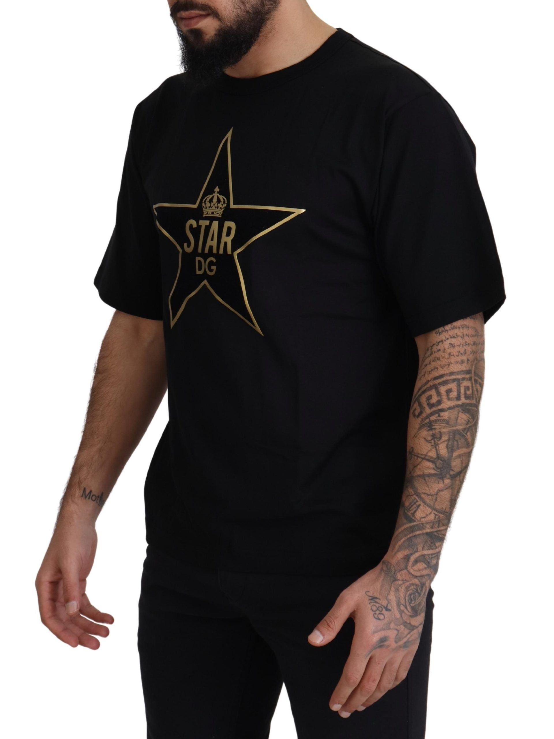Black Gold STAR Crown DG Cotton Crewneck T-shirt - ventzia