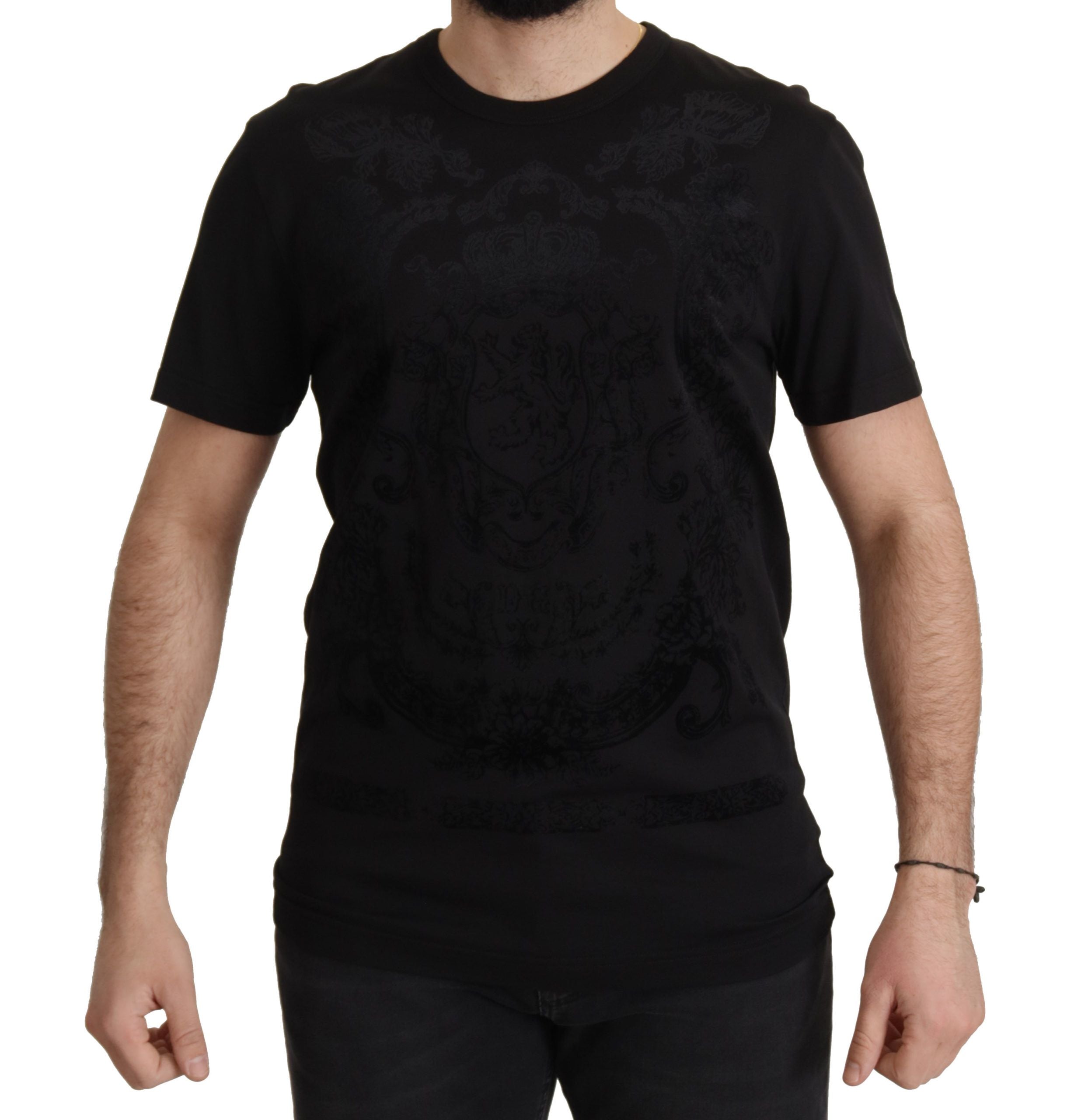 Black DG Baroque Cotton Crewneck T-shirt - ventzia