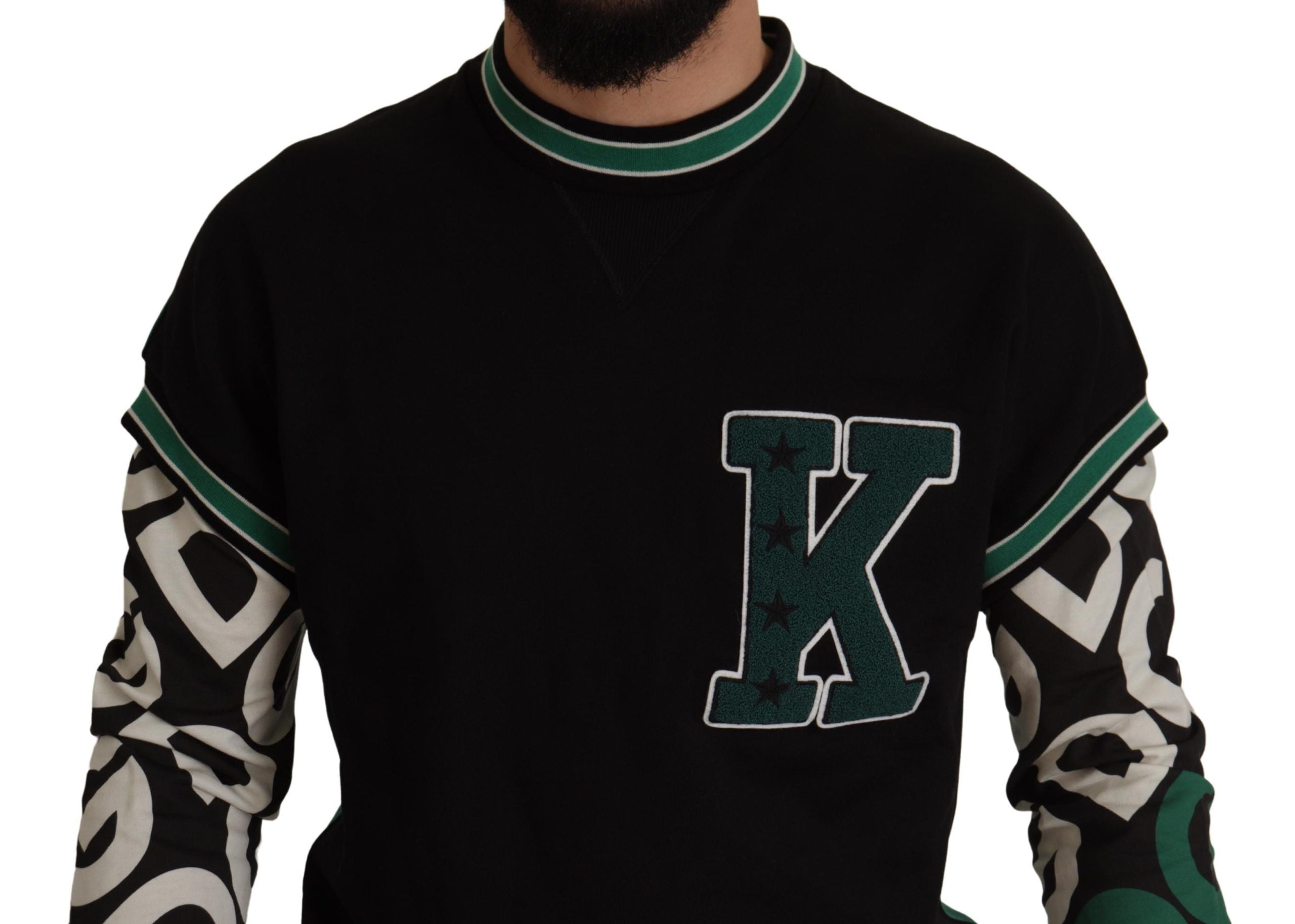 Black Green Cotton KING Star Crewneck Pullover Sweater - ventzia