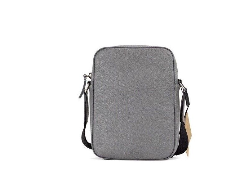 Thornton Small Grey Embossed Logo Grainy Leather Crossbody Handbag - ventzia