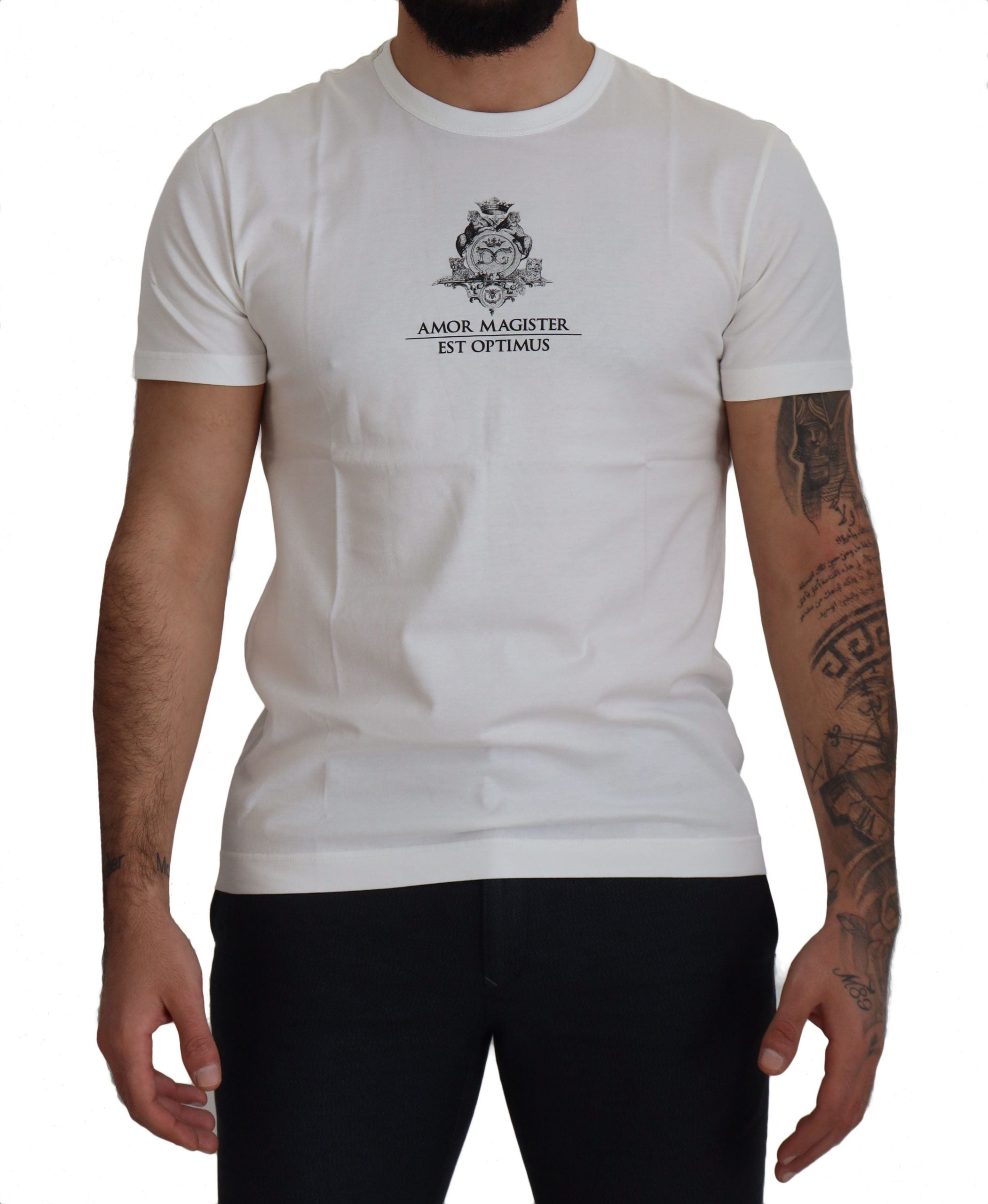 White Logo Cotton Amor Magister T-shirt - ventzia