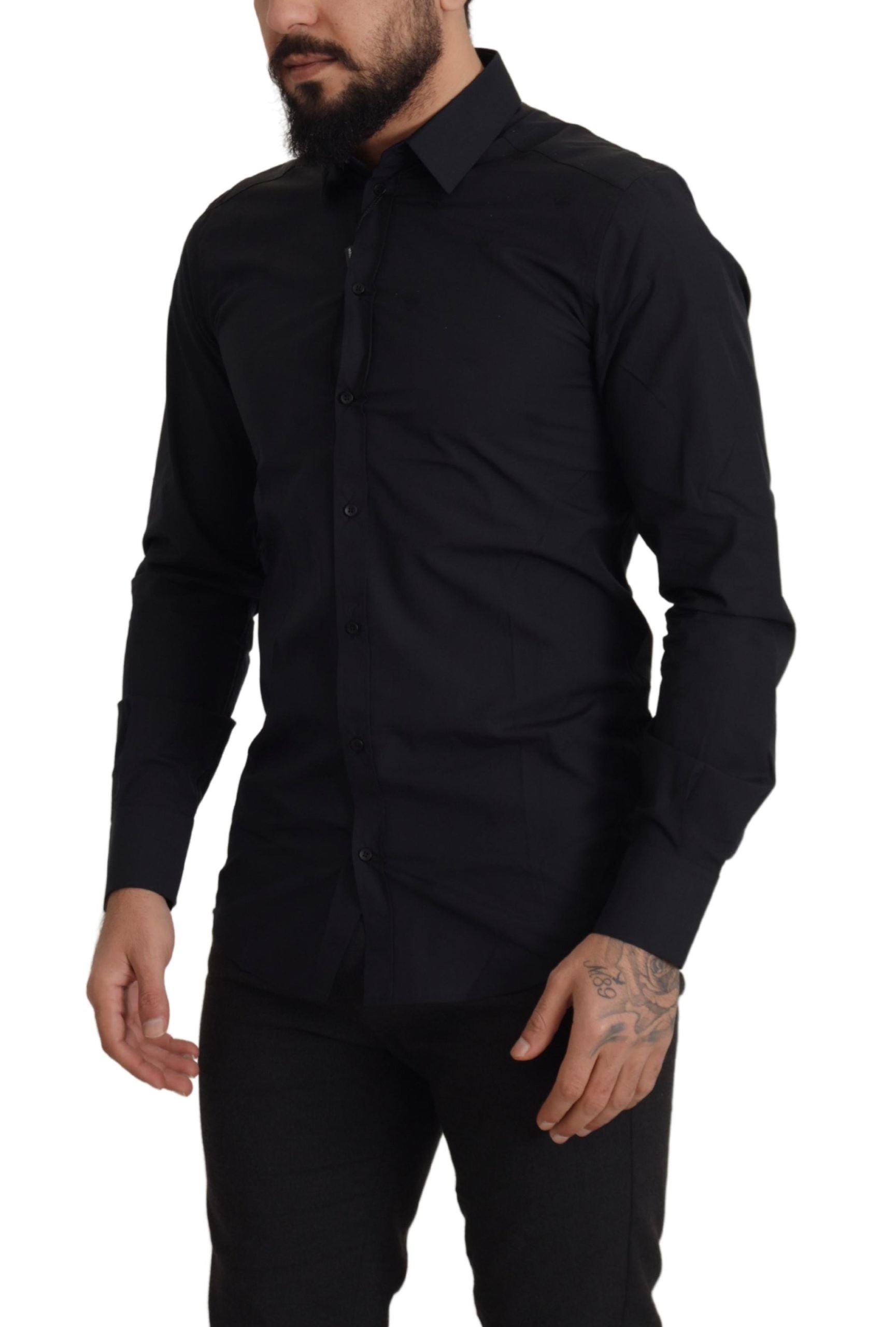 Black Cotton GOLD Slim Fit Dress Shirt - ventzia